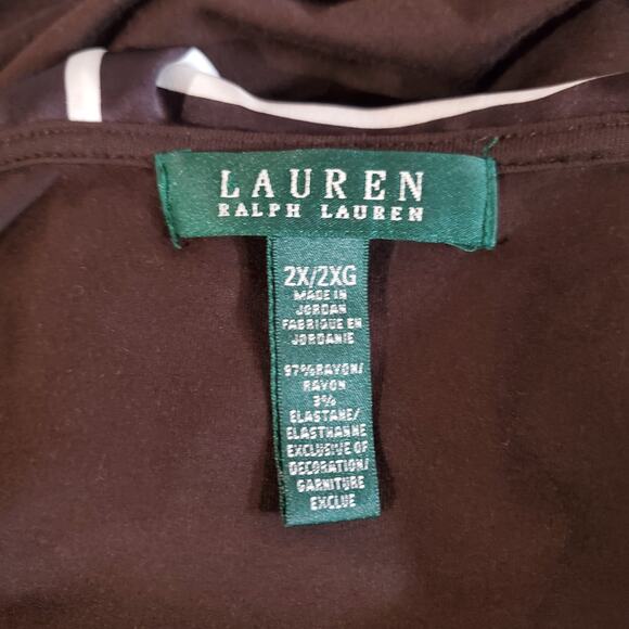 Lauren Ralph Lauren Stripe Satin Ruffle Neck 3/4 Sleeve Blouse Plus 2X Brown Top - Picture 6 of 9